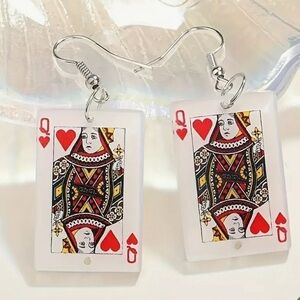 Queen Of Hearts Earrings acrylic Poker Casino Gamble Cards Vegas Valentine’s Day